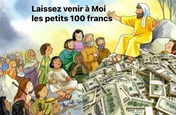 image montrant Jésus assis sur un paquet d'argent