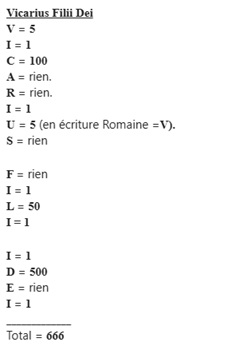 Vicarius Filii Dei = 666