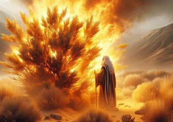Le buisson ardent et Moïse écoutant Dieu