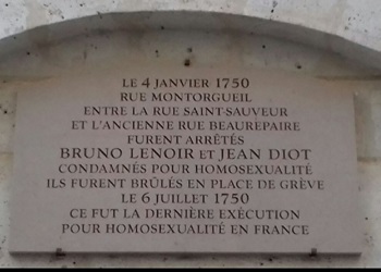 plaque commémorative de la mise à mort de 2 homosexuels en France