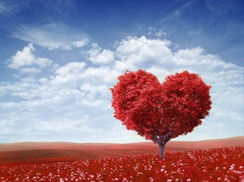 un arbre rouge en forme de cœur, symbole de l’amour